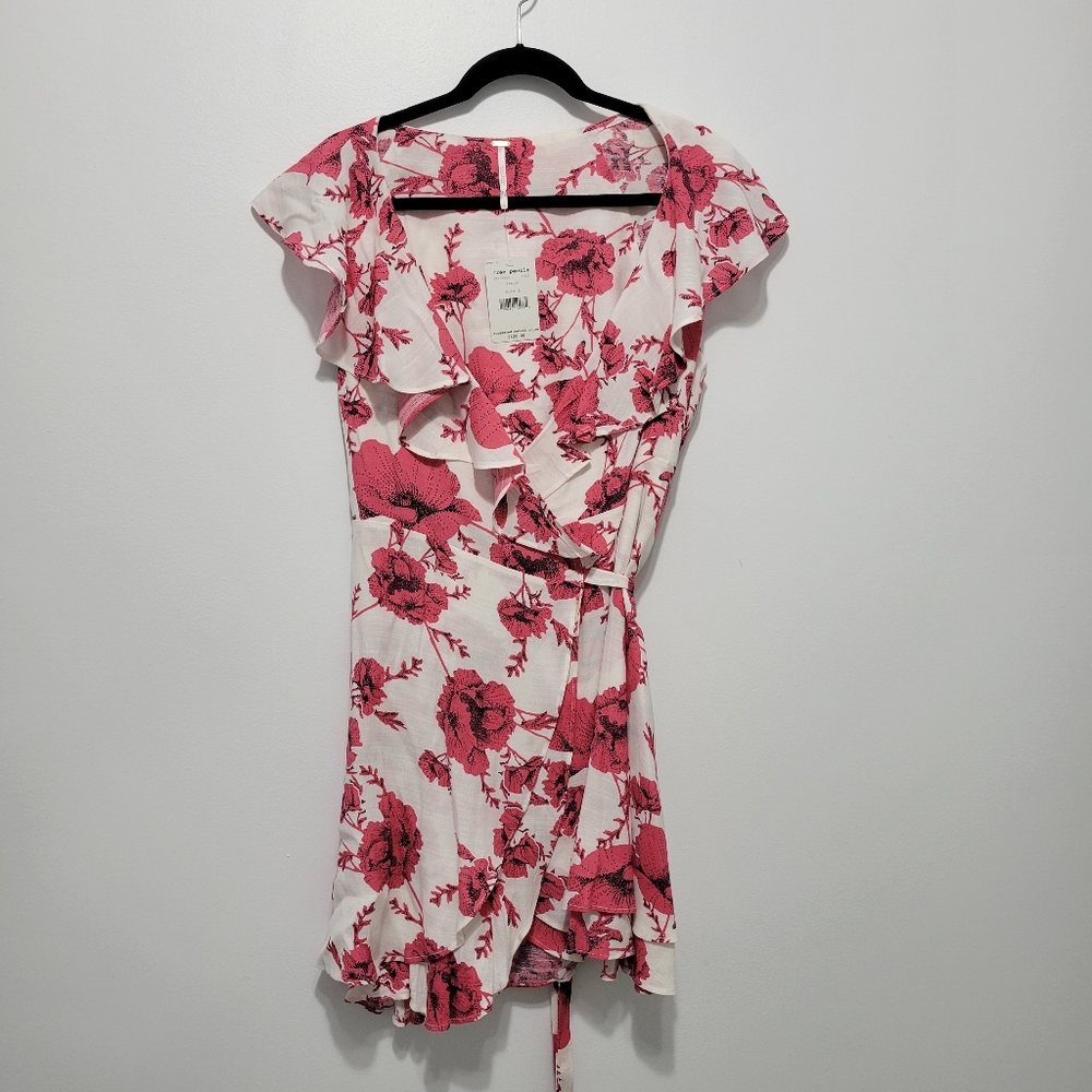 Free People Ivory Pink French Quarter Floral Wrap Adjustable Tie Waist Dress NWT